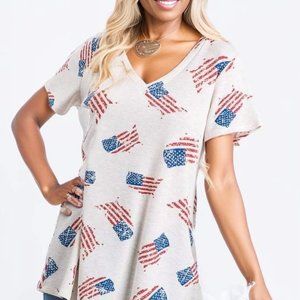 NWOT HEIMISH USA American Flag Short Sleeve V-Neck Waffle T-Shirt Top XL sz 3XL